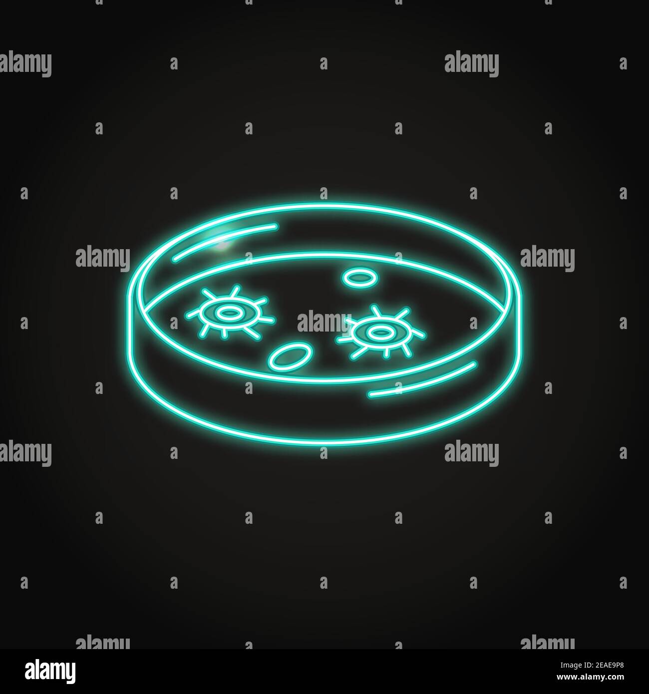Petri dish icon in neon line style. Scientific laboratory equipment symbol. Vector illustration. Stock Vector