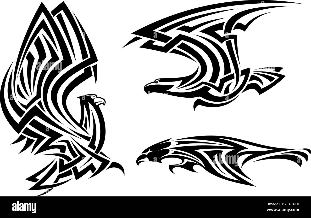 tribal eagle hawk and falcon set for tattoo or heraldry design 2EAEACB
