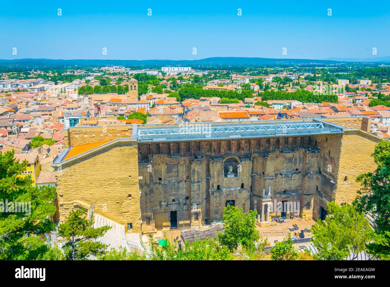 Aerial view of roman amphitheater in Orange, France Stock Photo