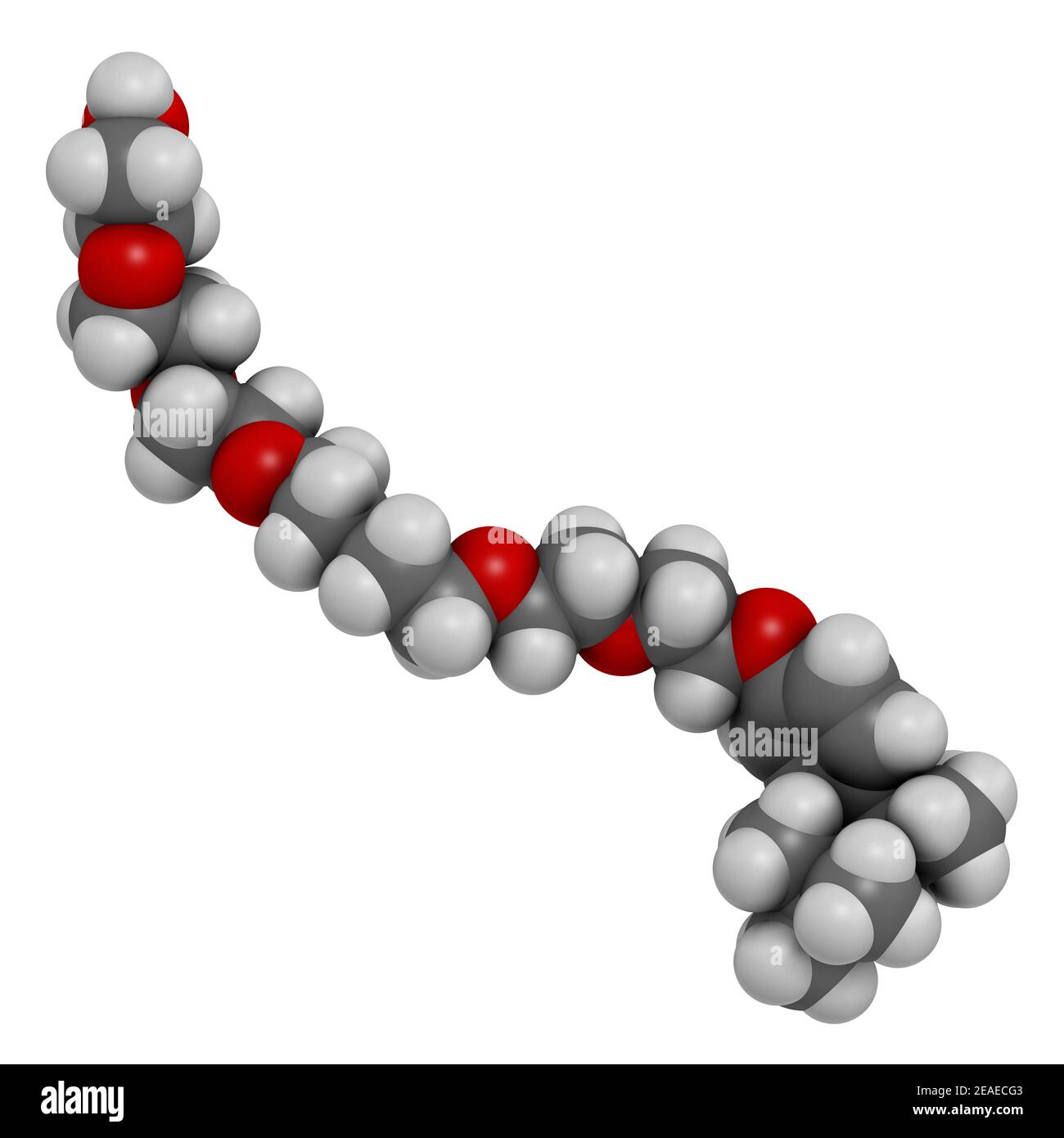 Triton x 100 detergent molecule. 3D rendering. Atoms are