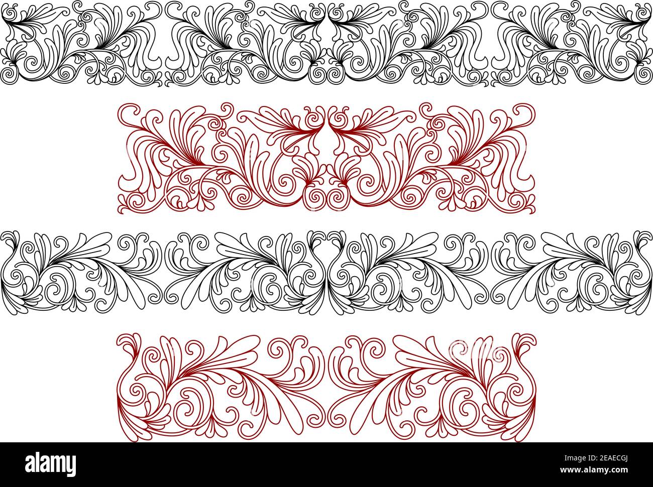 Decorative ornaments and borders with flourishes and embellishments