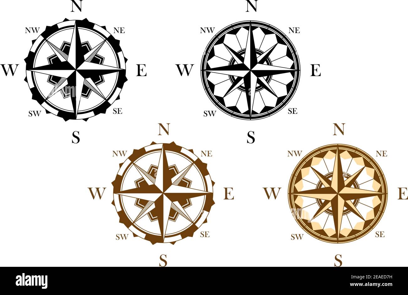 Set of antique compasses set for design isolated on white background