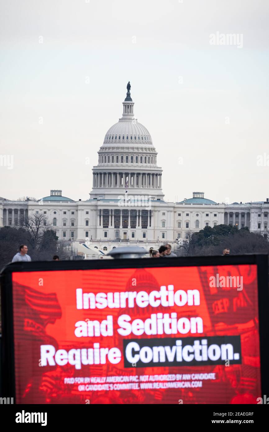 WASHINGTON D.C., UNITED STATES - Feb 07, 2021: Washington, DC, USA- February 6th, 2020: Electronic signs outside the capital encouraging Republican Se Stock Photo