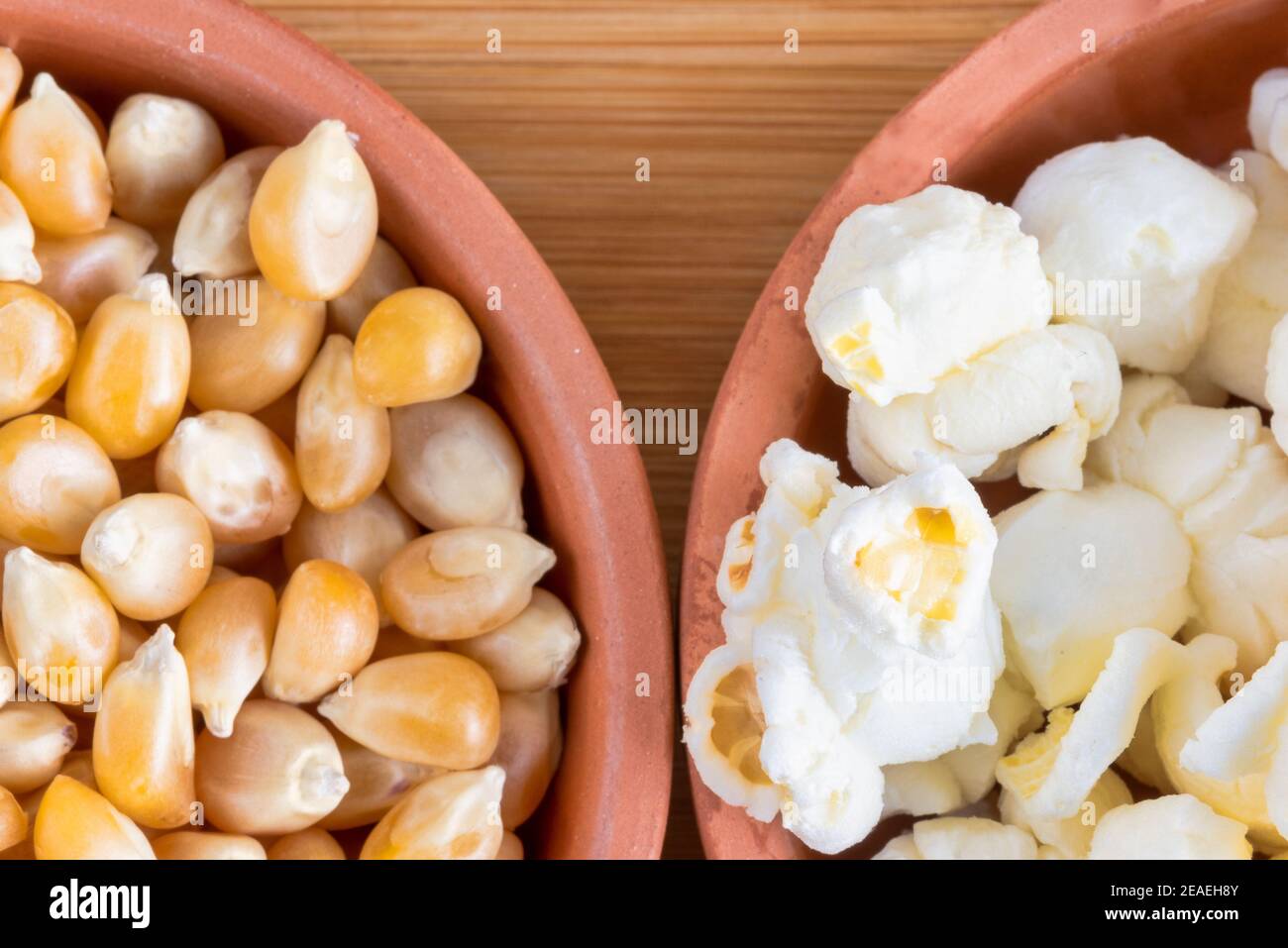 Comparison of popped and unpopped popcorn Stock Photo Alamy