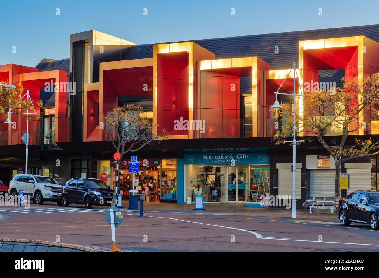 Bold modern geometric architecture in downtown Tauranga, New Zealand Stock Photo