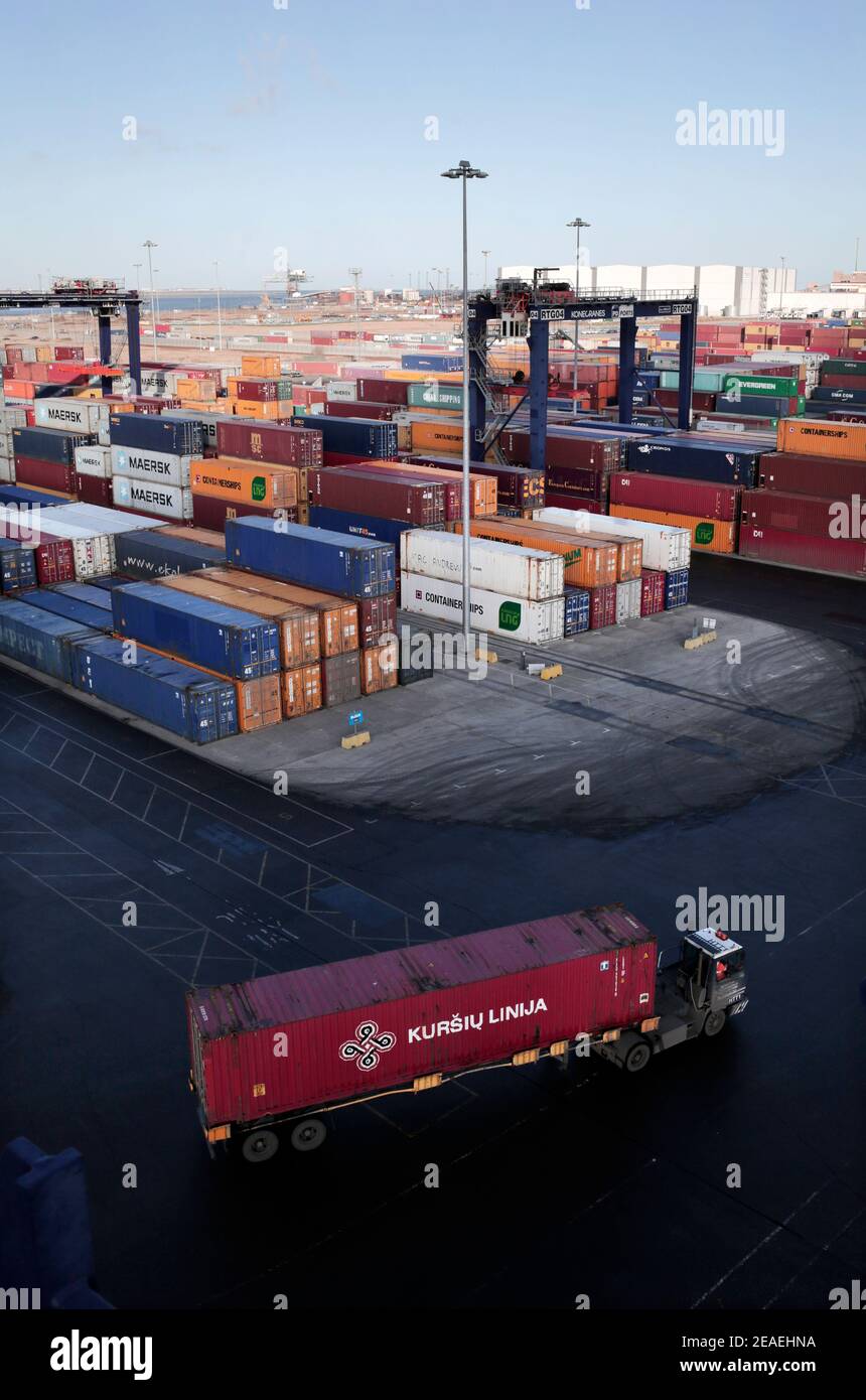 Shipping containers at Teesport, Middlesbrough, North Yorkshire. 22/01/2019. Photograph: Stuart Boulton. Stock Photo