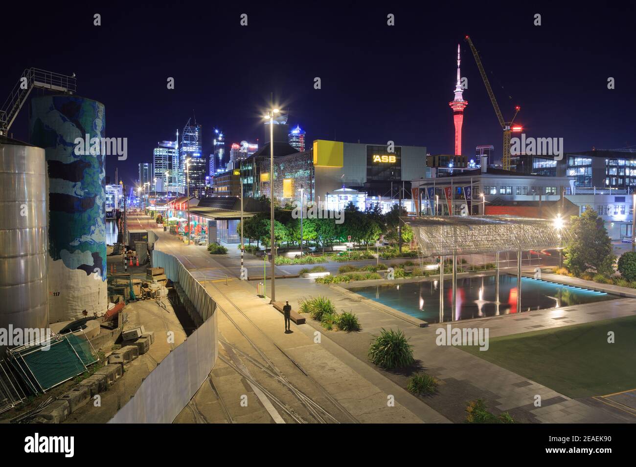 A nighttime view of Auckland, New Zealand, taken from the Silo Park lookout Stock Photo