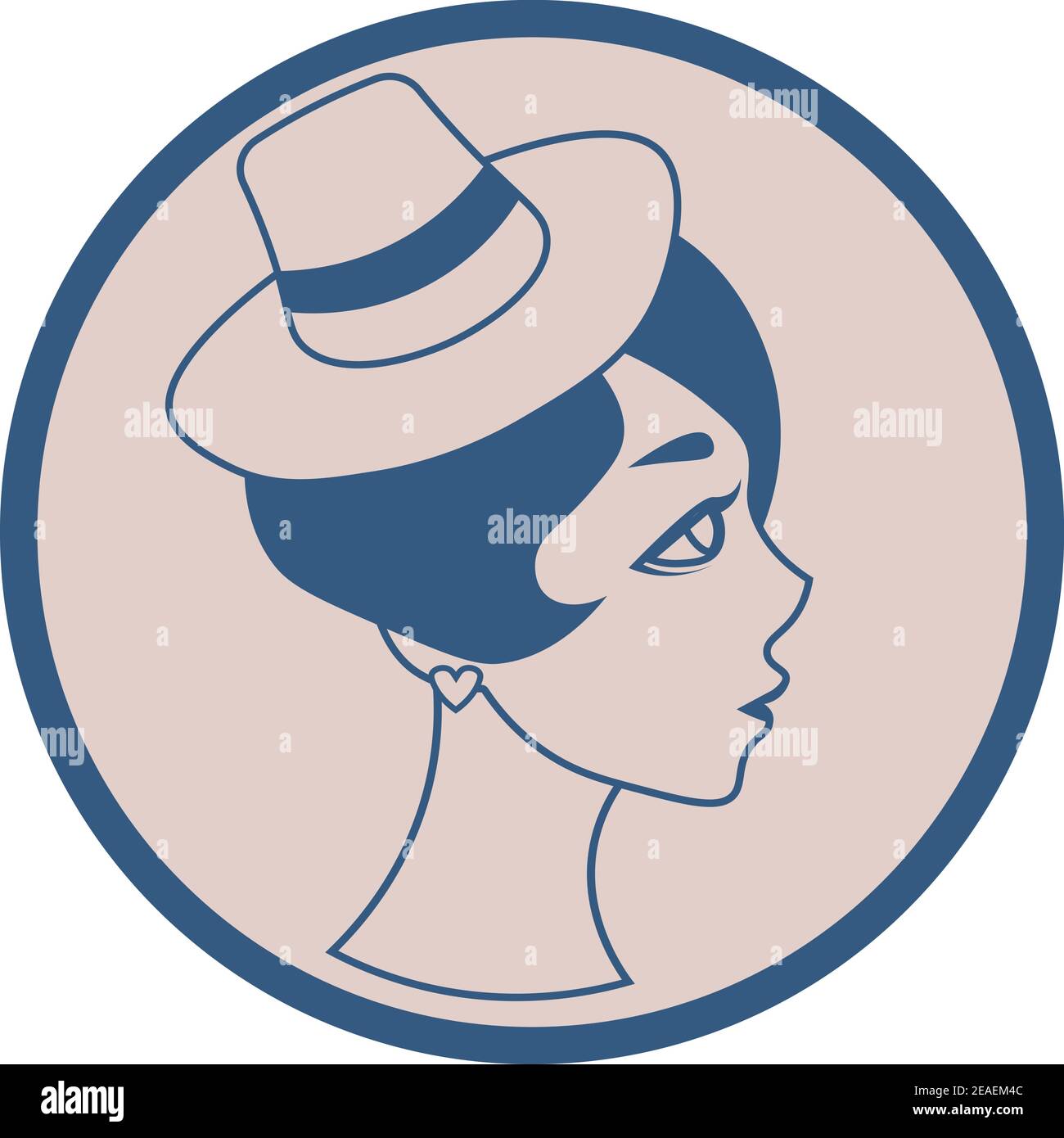 round icon with cute retro girl profile 