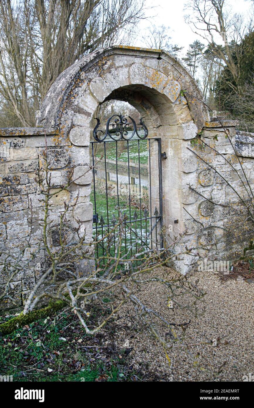 Decorative gate at Easton Walled Garden, Lincolnshire, February Stock Photo