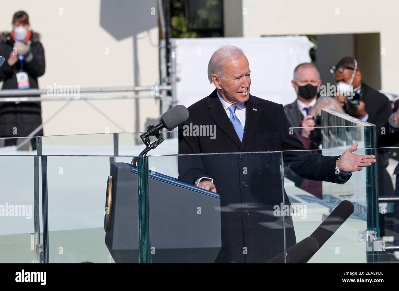 WASHINGTON DC, USA - 20 January 2021 - US President Joseph R. Biden Jr. addresses the nation after taking the oath of office at his Presidential Inaug Stock Photo