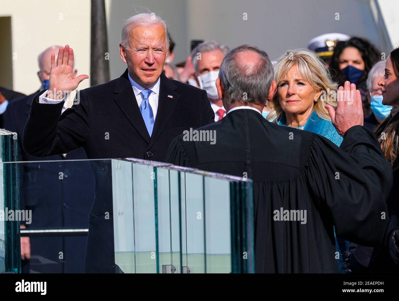 WASHINGTON DC, USA - 20 January 2021 - US President Joseph R. Biden Jr. addresses the nation after taking the oath of office at his Presidential Inaug Stock Photo