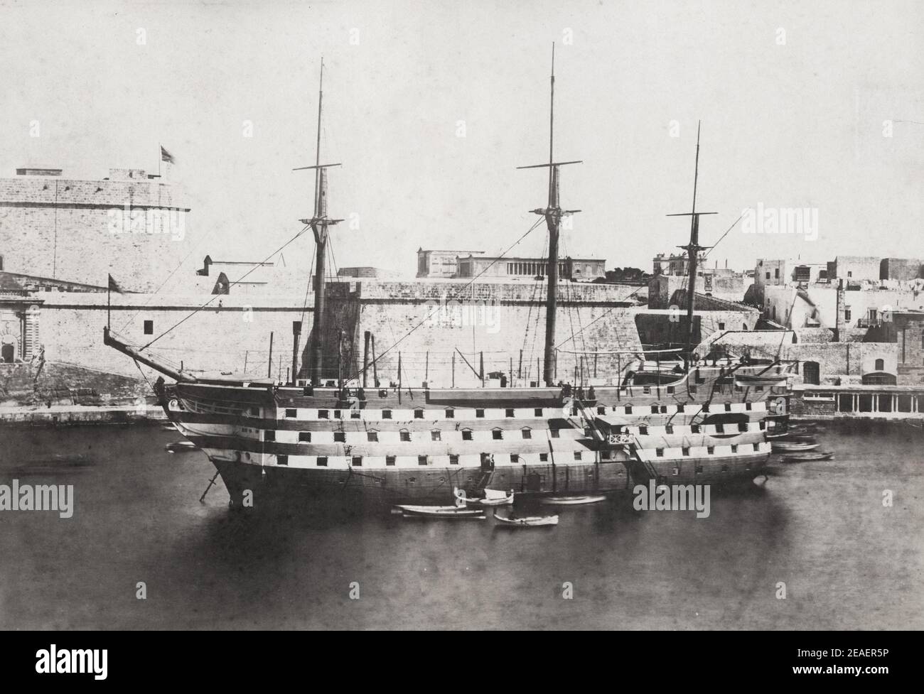 Late 19th century vintage photograph: HMS Hibernia was a 110-gun first ...