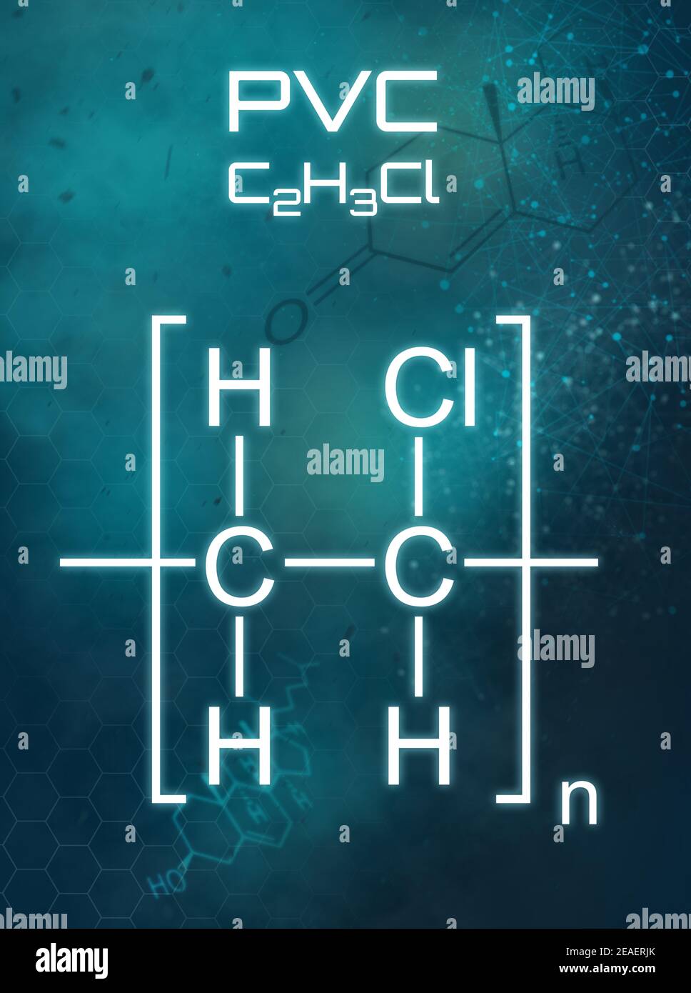 Chemical formula of PVC on a futuristic background Stock Photo