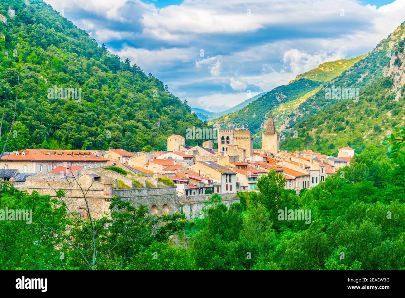 Aerial view of Villefranche de Conflent village in France Stock Photo