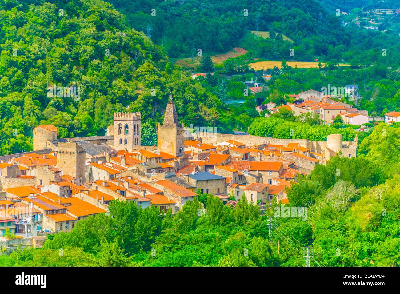 Aerial view of Villefranche de Conflent village in France Stock Photo
