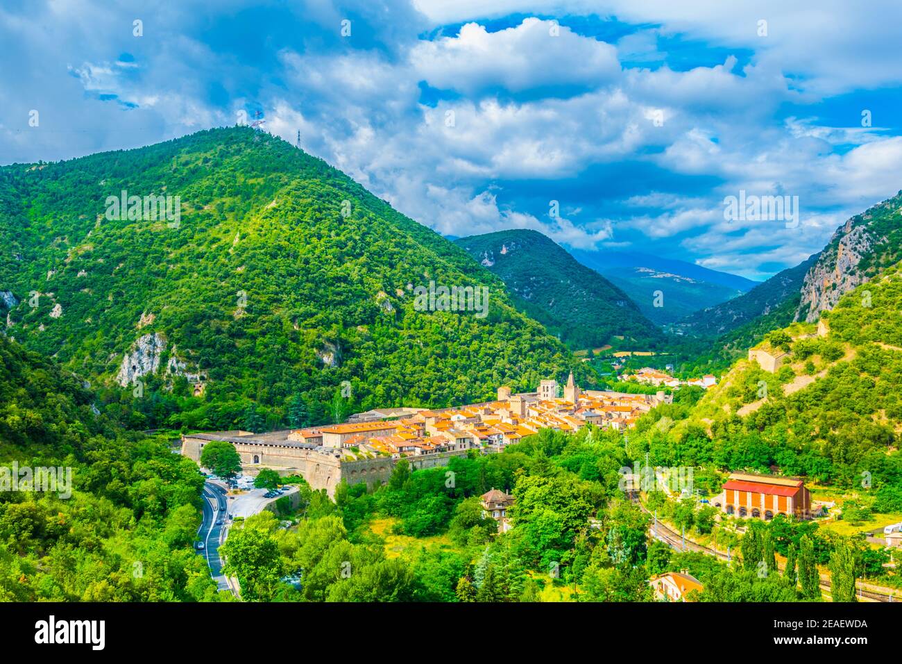 Aerial view of Villefranche de Conflent village in France Stock Photo