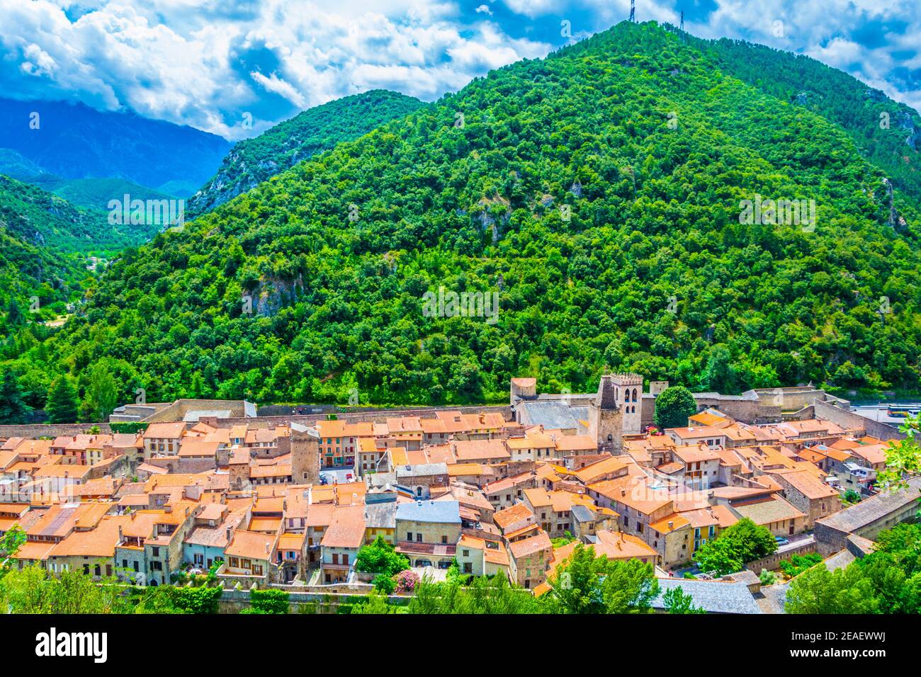 aerial-view-of-villefranche-de-conflent-village-in-france-stock-photo