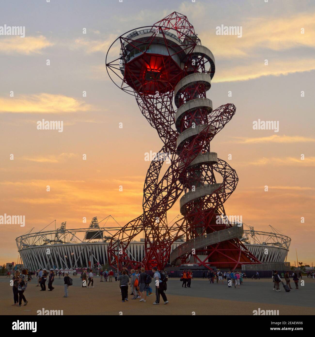 Dusk sunset people 2012 Queen Elizabeth Olympic Park ArcelorMittal