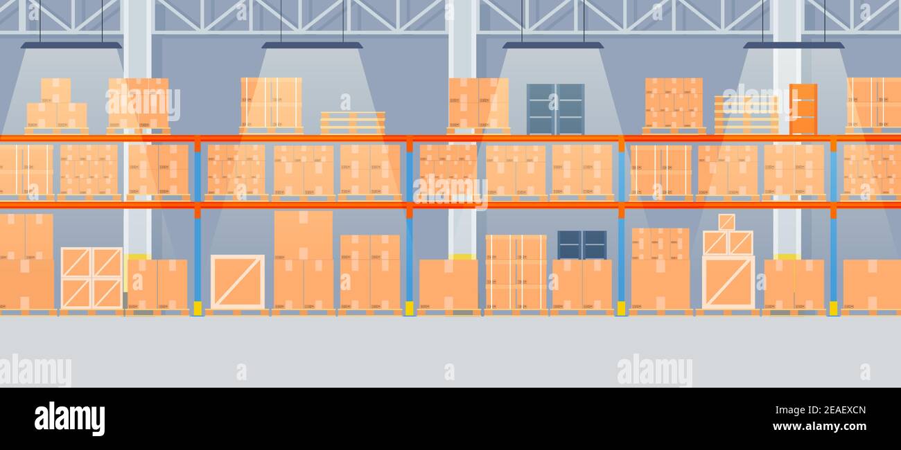 Warehouse interior with cardboard boxes Stock Vector