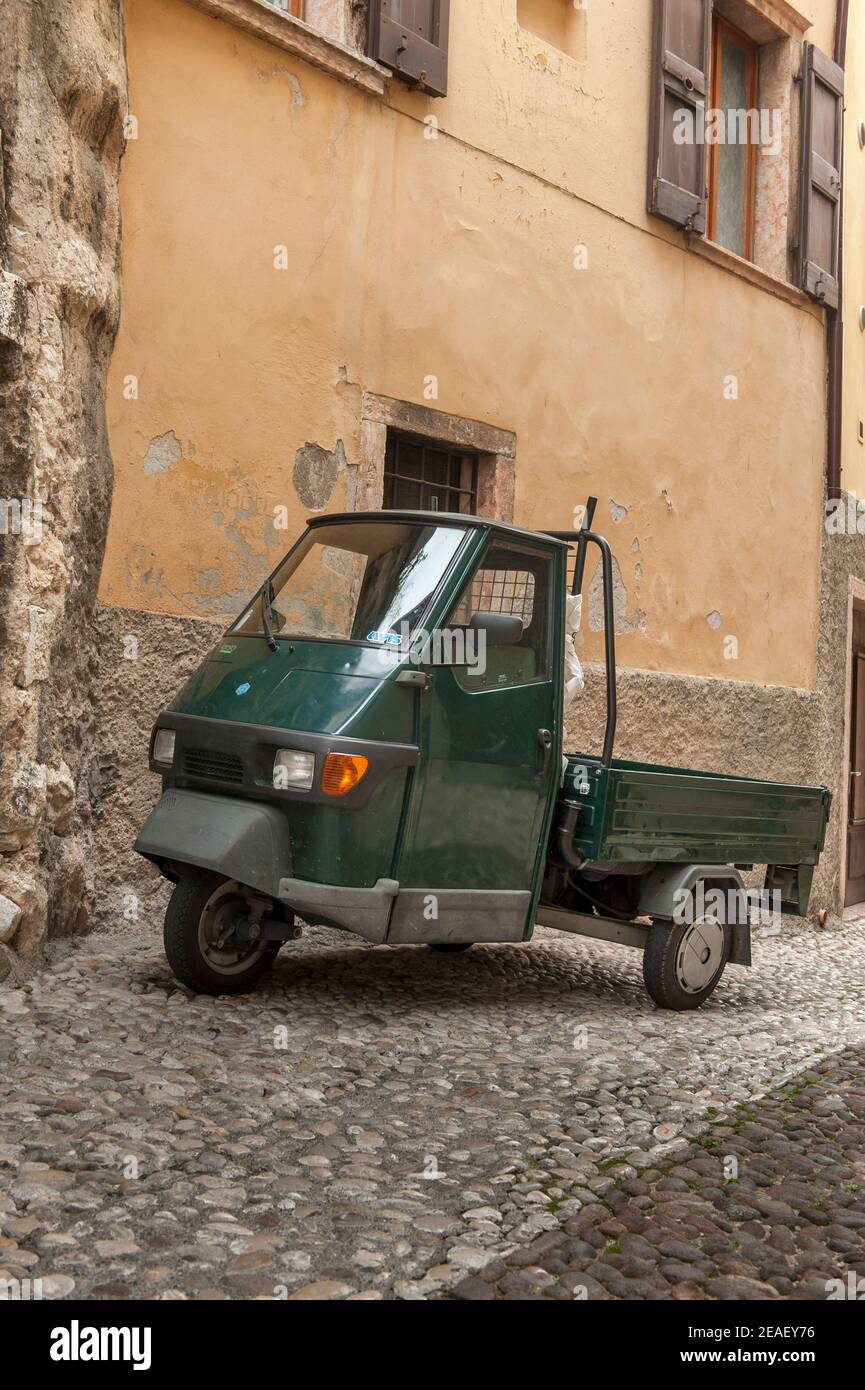 Piaggio Ape, three-wheeled light commercial vehicle. Italy. Stock Photo