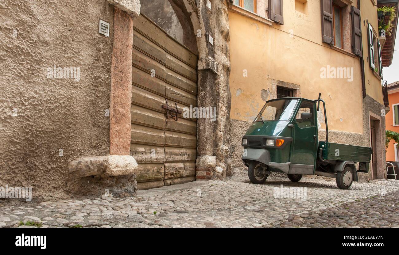 Piaggio Ape, three-wheeled light commercial vehicle. Italy. Stock Photo