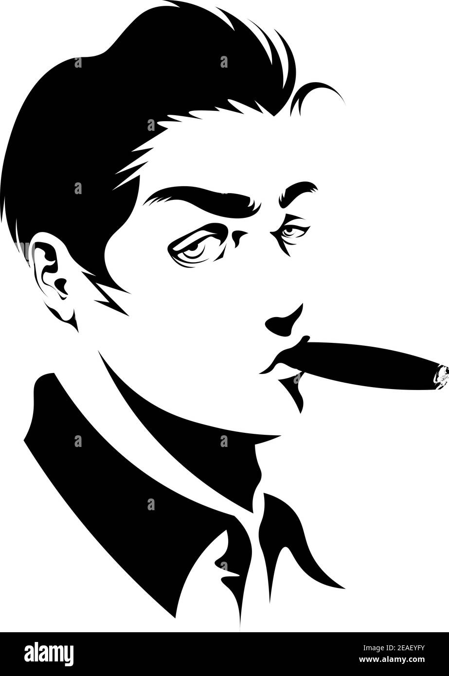 isolated black stencil illustration of attractive vintage man with cigar Stock Vector
