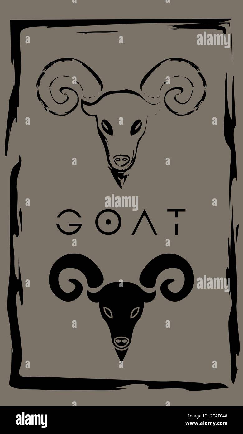 drawing of horned goat in primitive ancient style, year of goat Stock