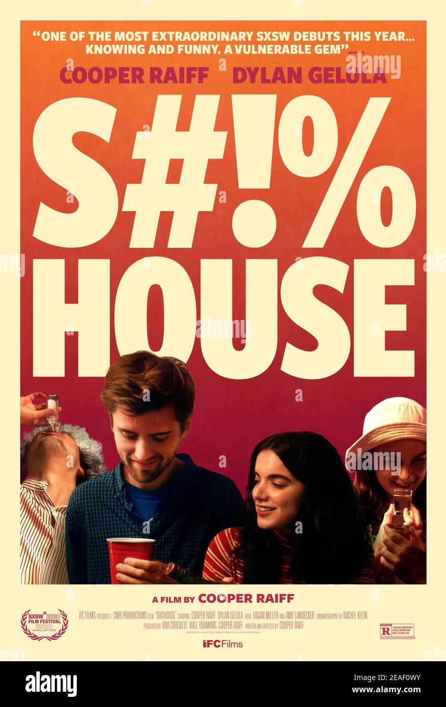 Shithouse (2020) directed by Cooper Raiff and starring Cooper Raiff, Dylan Gelula and Amy Landecker. A homesick college freshman goes to a party at Shithouse and ends up spending the night with his sophomore RA who's had a shitty day and wants someone to hang out with. Stock Photo