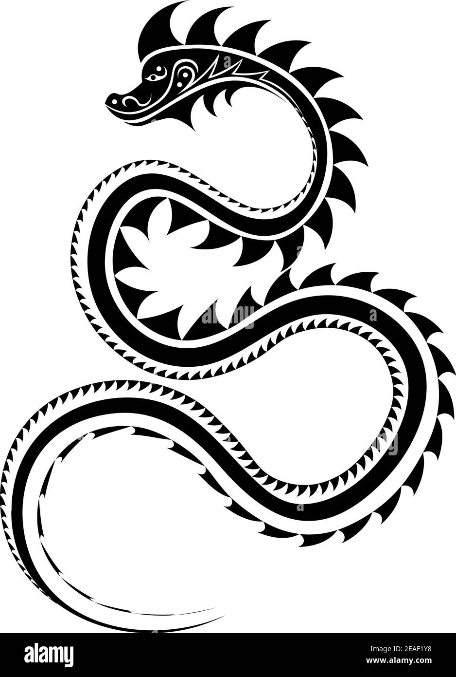 isolated abstract black dragon or serpent in folk tribal style Stock Vector