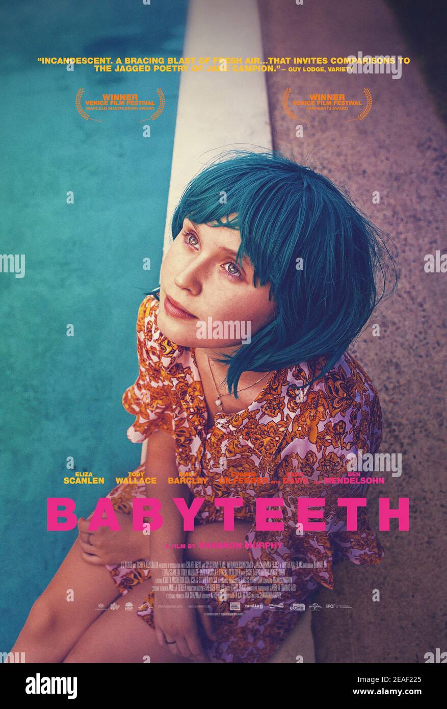 Babyteeth (2019) directed by Shannon Murphy and starring . A seriously ill teenager falls in love with a drug dealer, a parents worst nightmare. Stock Photo
