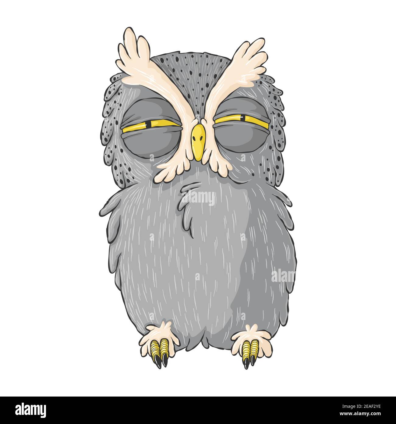 Cute drowsy owl. cartoon hand drawn clip art. Grumpy night owl in child  style Stock Vector Image & Art - Alamy