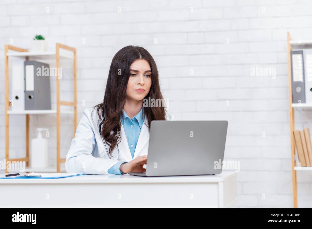 Remote family doctor consultation, video call and new normal at covid Stock Photo