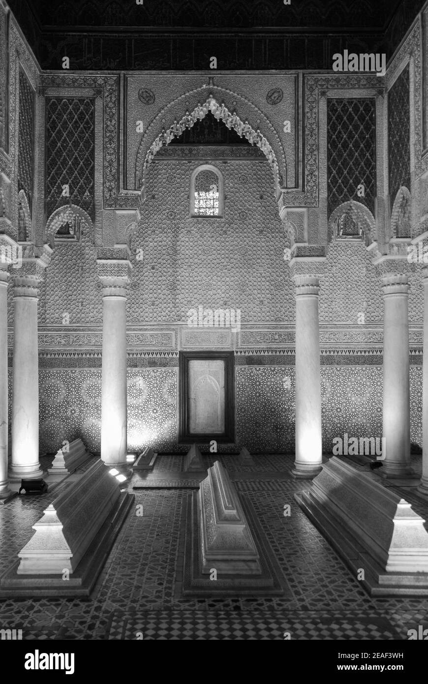 Saadiens Tombs, Marrakesh, Morocco. Monochrome. Stock Photo