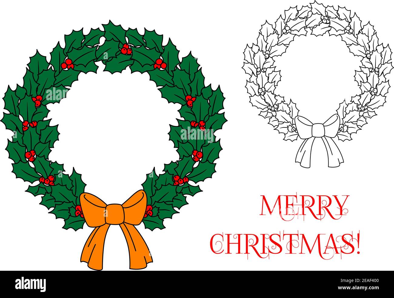 Christmas wreath with holly and berries for holiday design Stock Vector ...