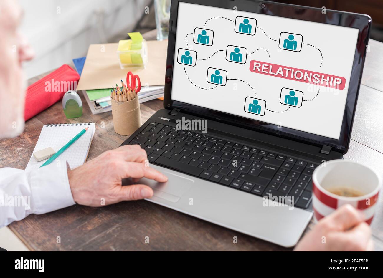 Relationship concept shown on a laptop screen Stock Photo
