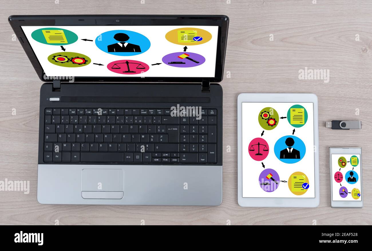Document validation process concept shown on different information technology devices Stock Photo