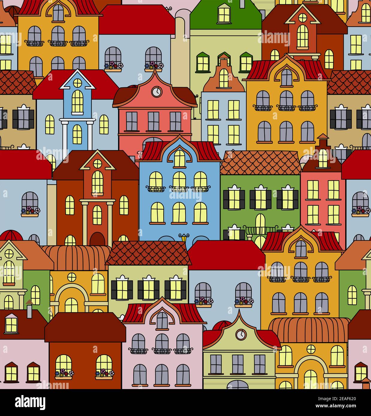 Retro Building Vector Asset Seamless pattern with retro buildings and houses for background or ...