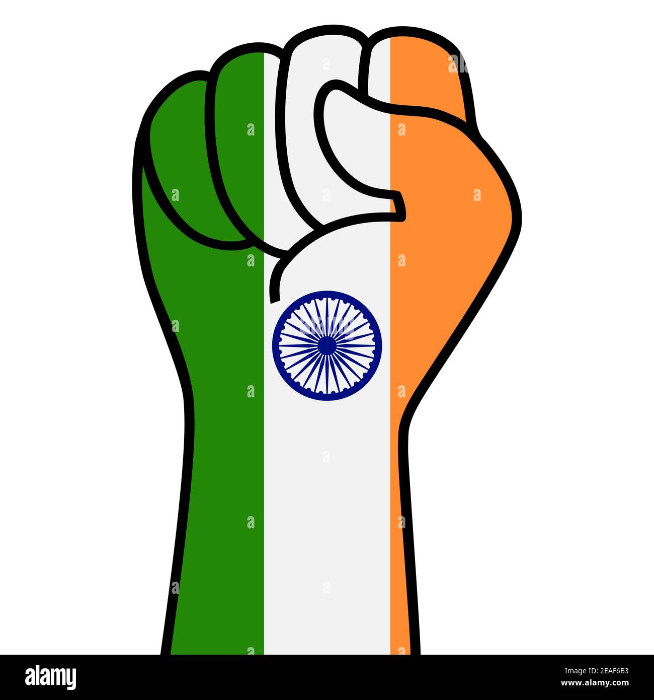 Raised indian fist flag. Indian hand. Fist shape india flag color. Patriotic demonstration, rebel, protest, fighting for human rights, freedom. Vector Stock Vector