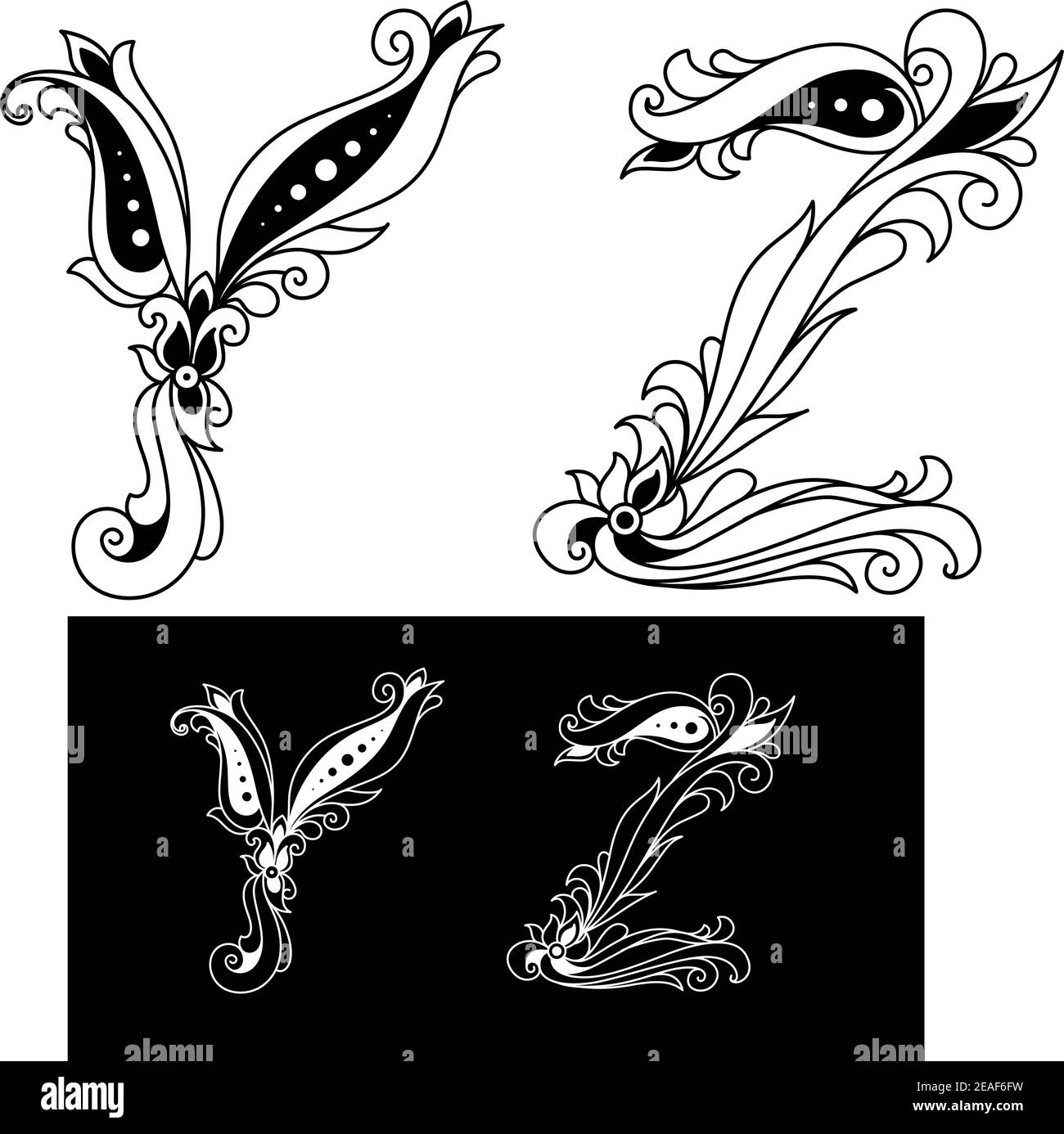 Capital Letters Y And Z In Retro Floral Style Stock Vector Image Art