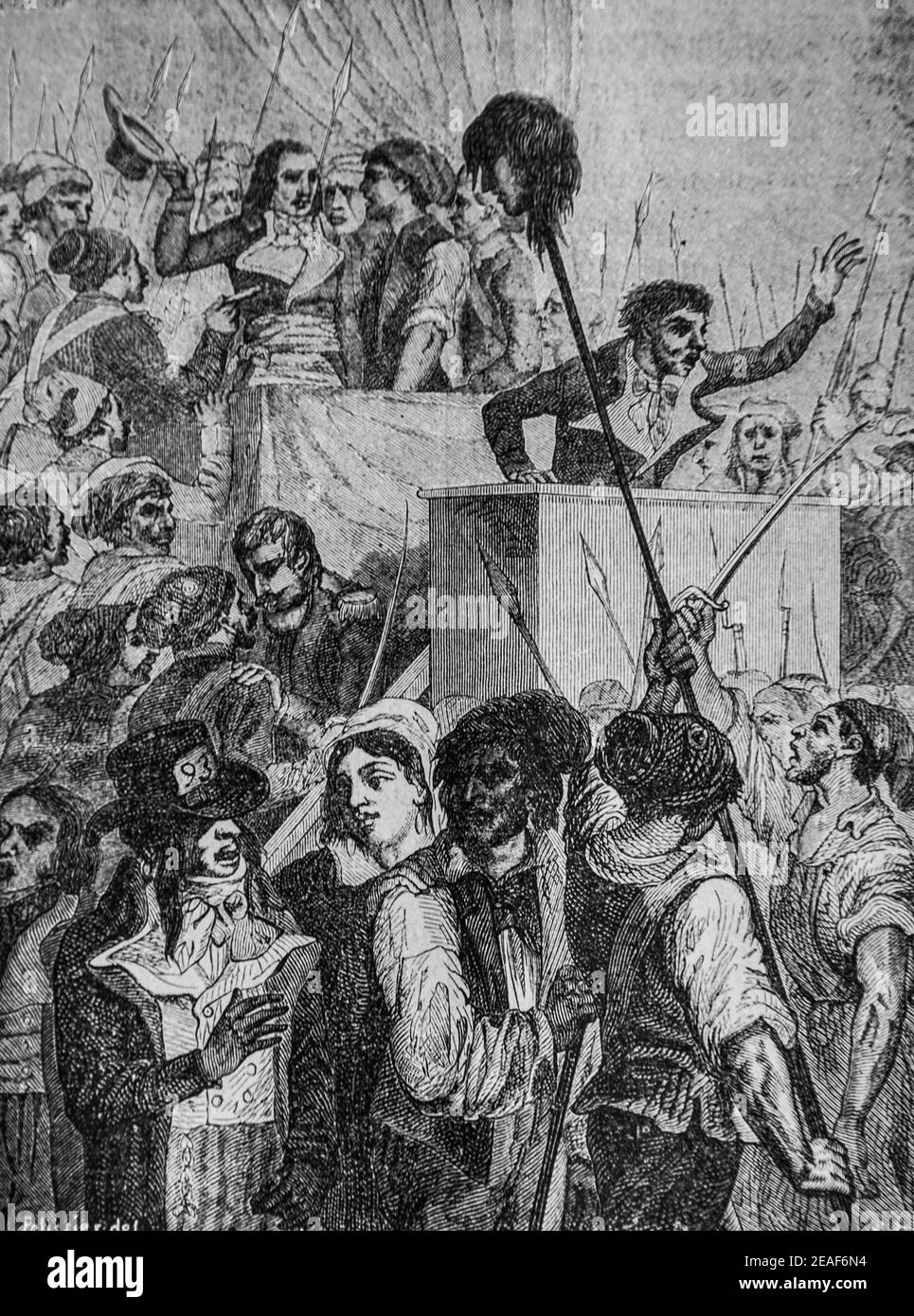 boissi d'anglas se decouvre devant la tete du depute feraud, 1792-1804,histoire de france par henri martin,editeur furne 1850 Stock Photo