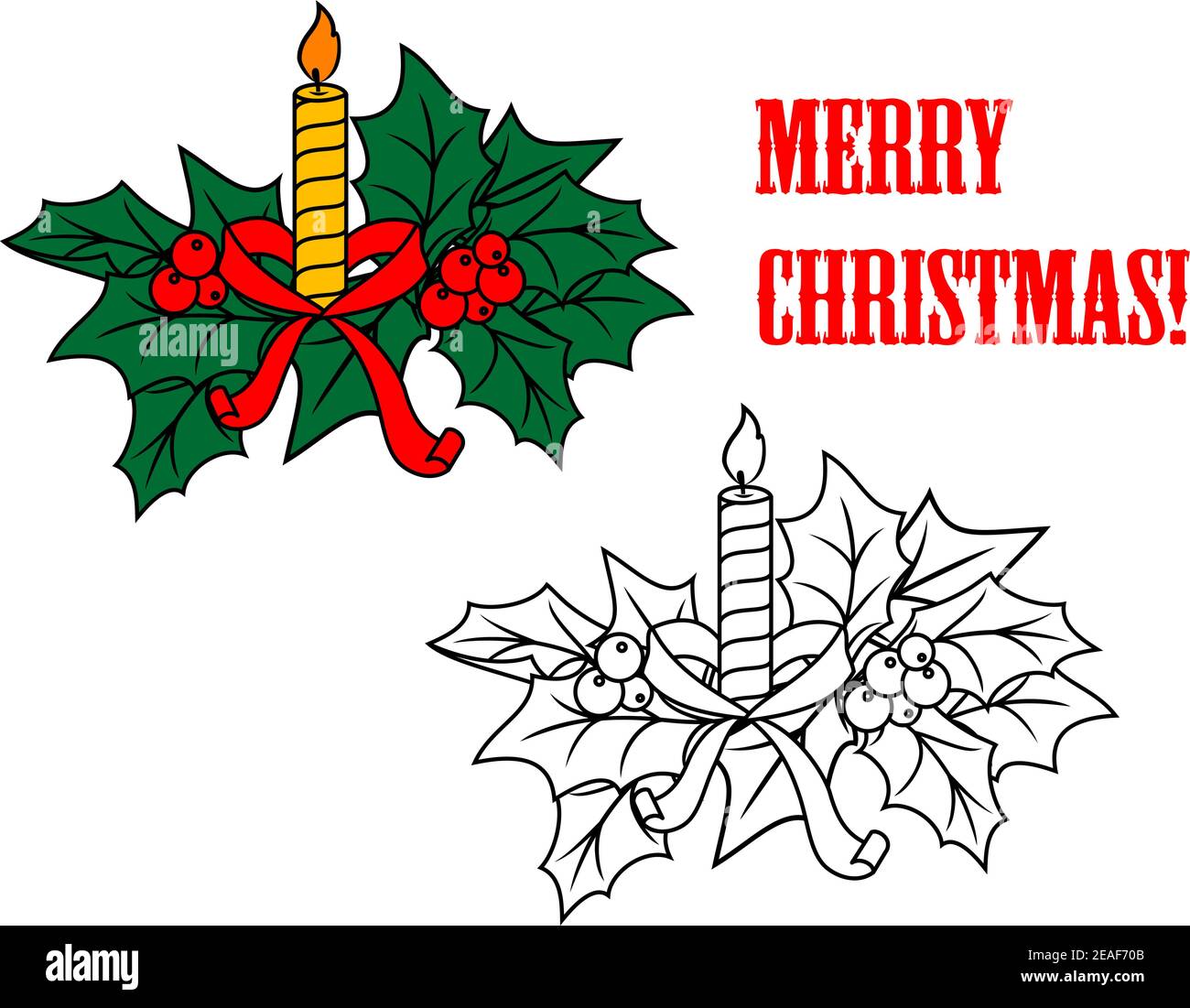 Christmas candle with holly for seasonal holiday design Stock Vector