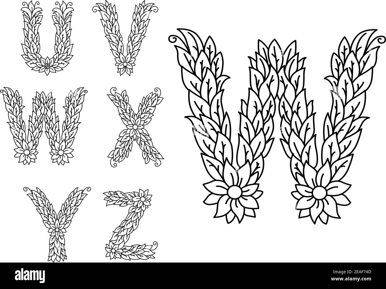 U V W X Y And Z Floral Letters Isolated On White For Design Stock Vector Image And Art Alamy