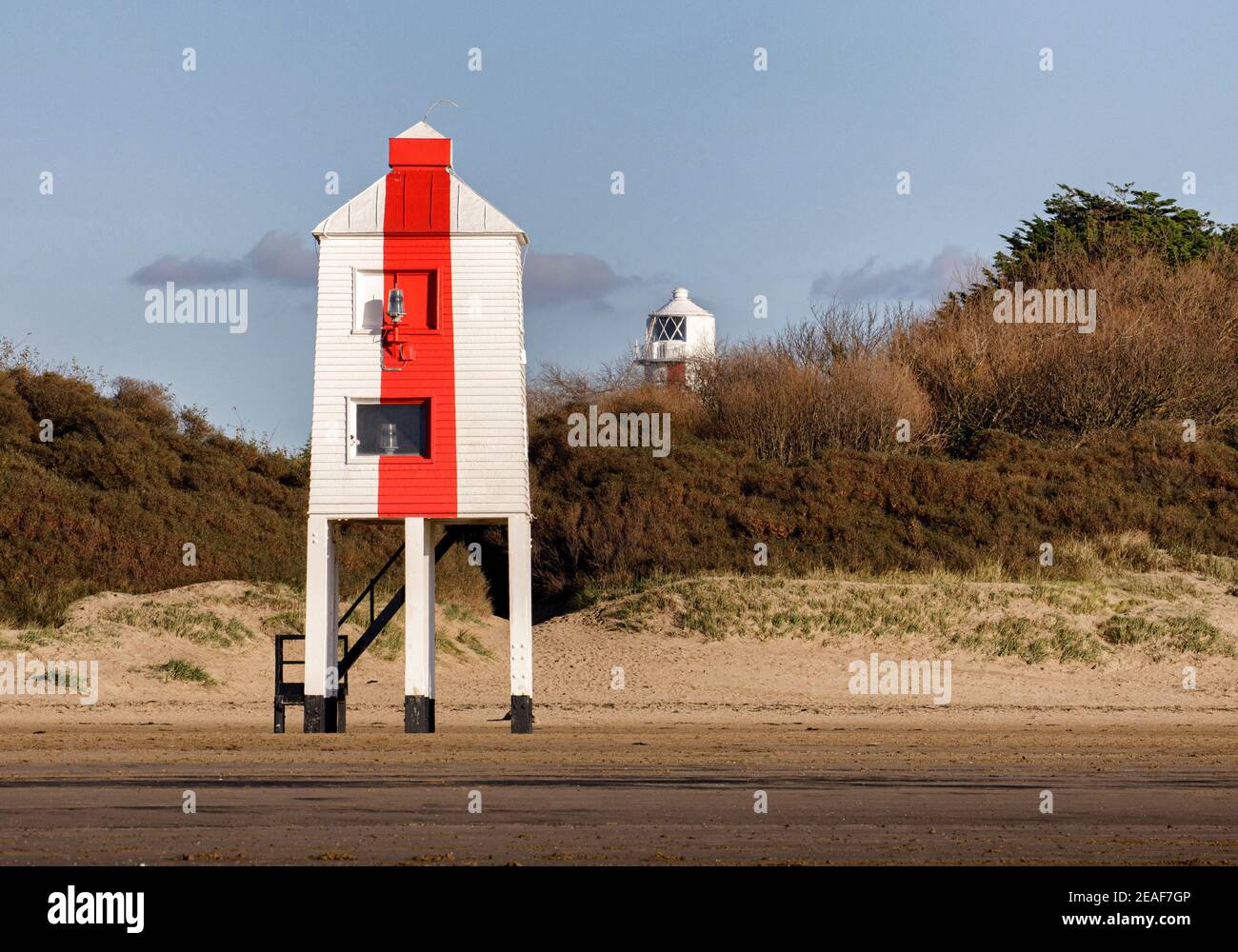 Burnham on Sea lighthouses - the Burnham Low Light and the Pillar High Light now disused Stock Photo