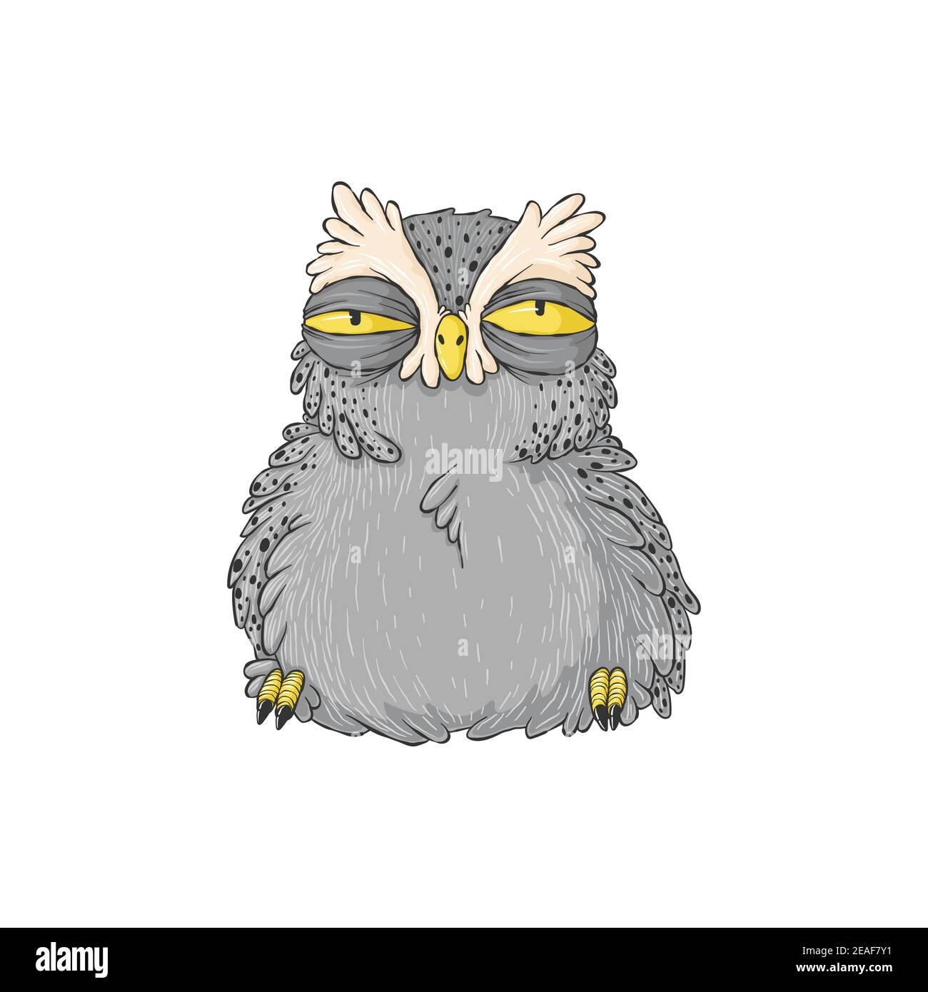 Cute drowsy owl. cartoon hand drawn clip art. Grumpy night owl in child  style Stock Vector Image & Art - Alamy