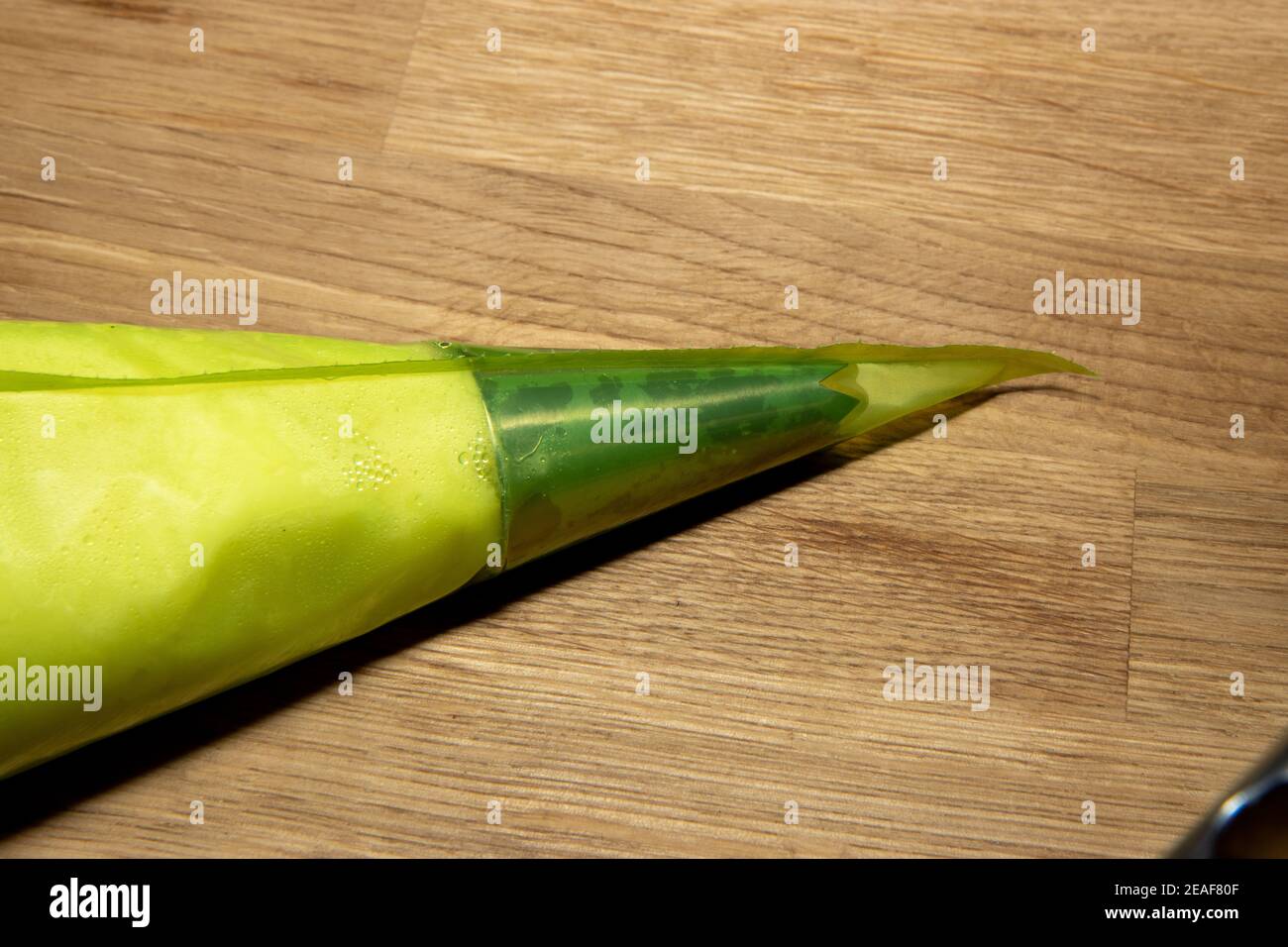 A piping bag filled with mash potato ready to be used on a shepherds or