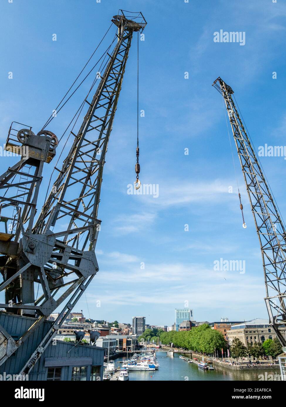 The Bristol Cranes beside the MShed on Bristol's harbourside UK