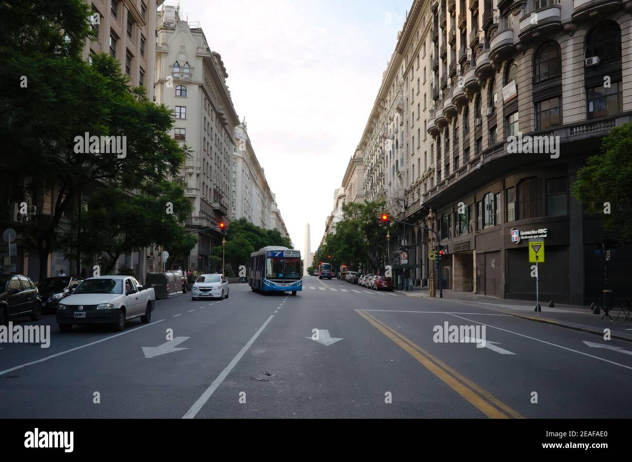 Buenos Aires, Argentina January, 2020 View of the street Avenida