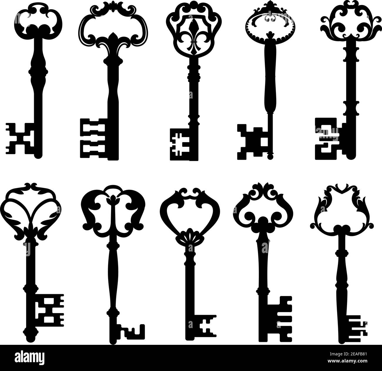 Vintage keys isolated on white for retro concept design Stock Vector