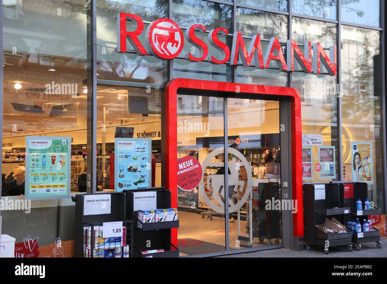 Entrance of a Rossmann Store. The Rossmann GmbH commonly known as Rossmann  Drogeria Parfumeria Cosmetic Shop is the second largest drugstore chain bas  Stock Photo - Alamy