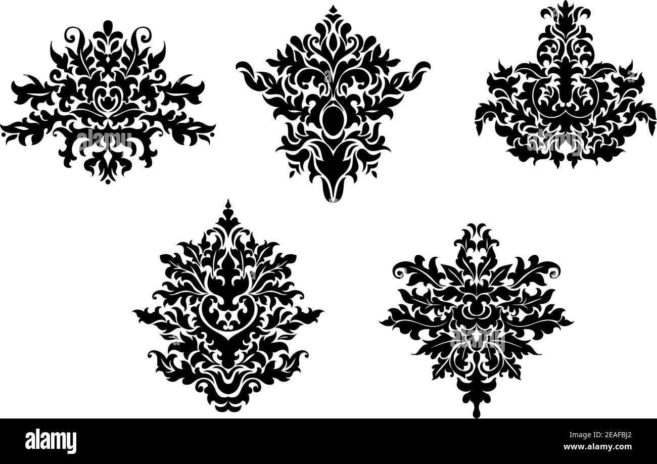 Decorative elements of damask pattern for design Stock Vector Image